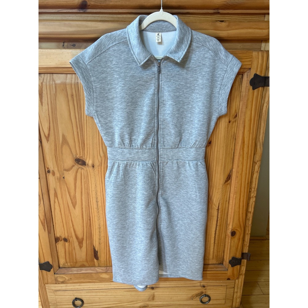 Kyodan Women's Heather Gray Zip Front Active Dress Cap Sleeve Collar Small